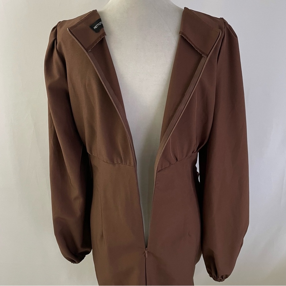 Pretty Little Thing Ruched Long Sleeve Bodycon Mini Dress Chocolate Brown Size 6 - Picture 14 of 16